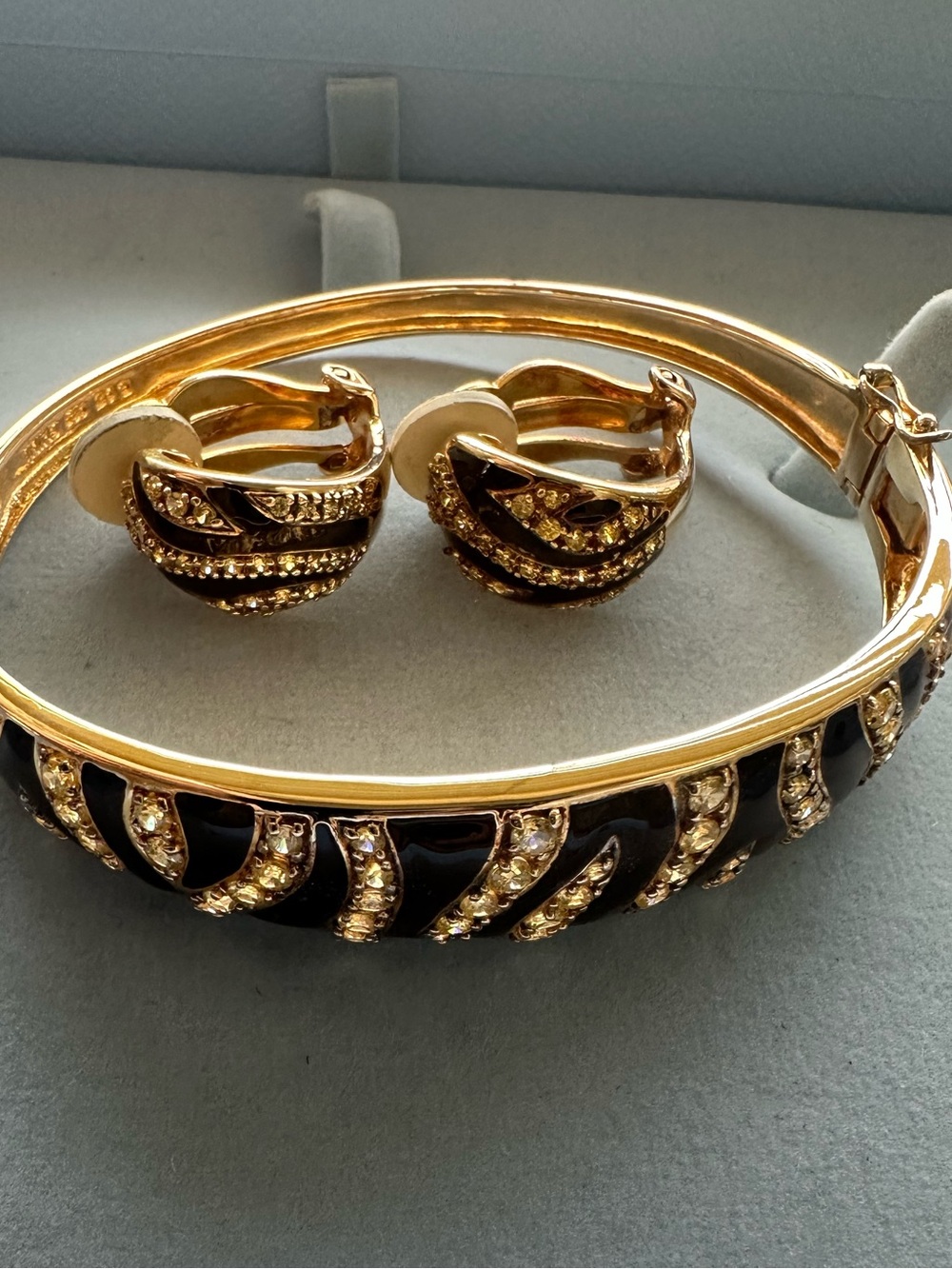 Vintage Gold and Brown CZ Bangle & Earring Set